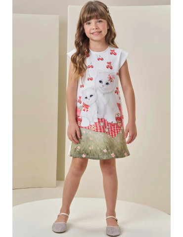 Vestido Infantil Gatas em...